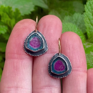 Blue/Pink Tourmaline Ruffle-edged Earrings