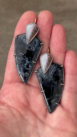 Convertible Pietersite and Peach Moonstone Earrings
