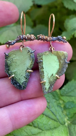 Sphene Earrings with Plum Twigs