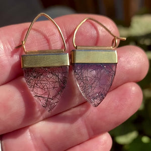 Black Tourmalinated Quartz ‘Winking’ Earrings