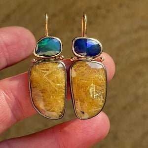 Opal and Golden Rutilated Quartz Earrings