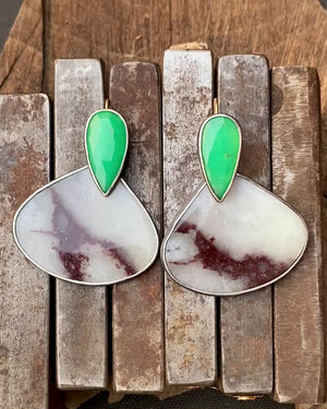 Convertible Chrysoprase and White Aquaprase Earrings