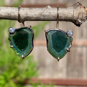 Indicolite Tourmaline and Diamond Earrings