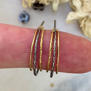 Mixed Metal Textured Hoop Earrings