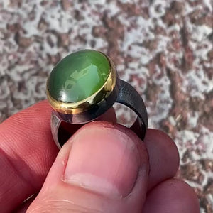 Siberian Cat’s Eye Jade Ring in 22K and Fine Silver