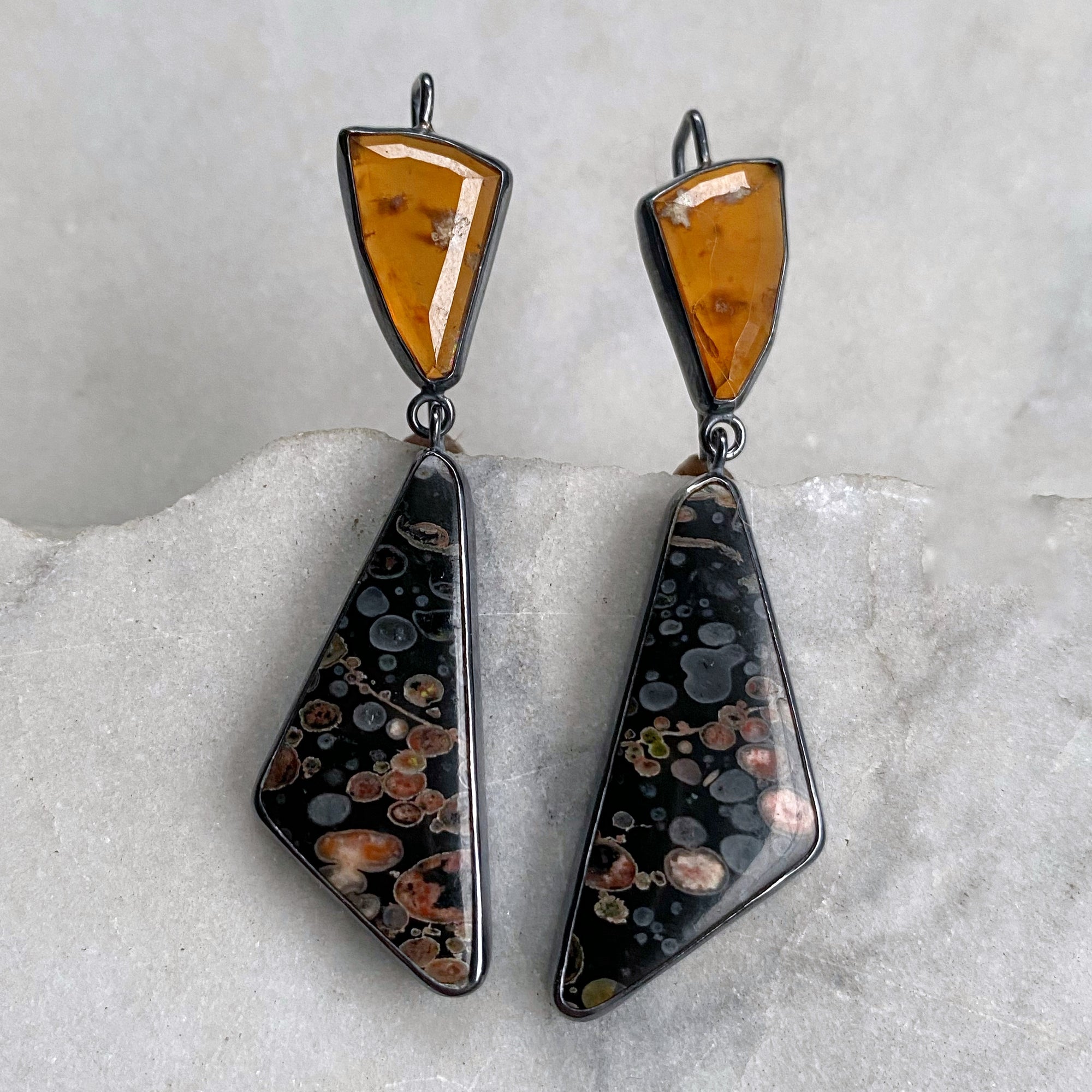 Hessonite Garnet and Volcanic Porphyry Earrings