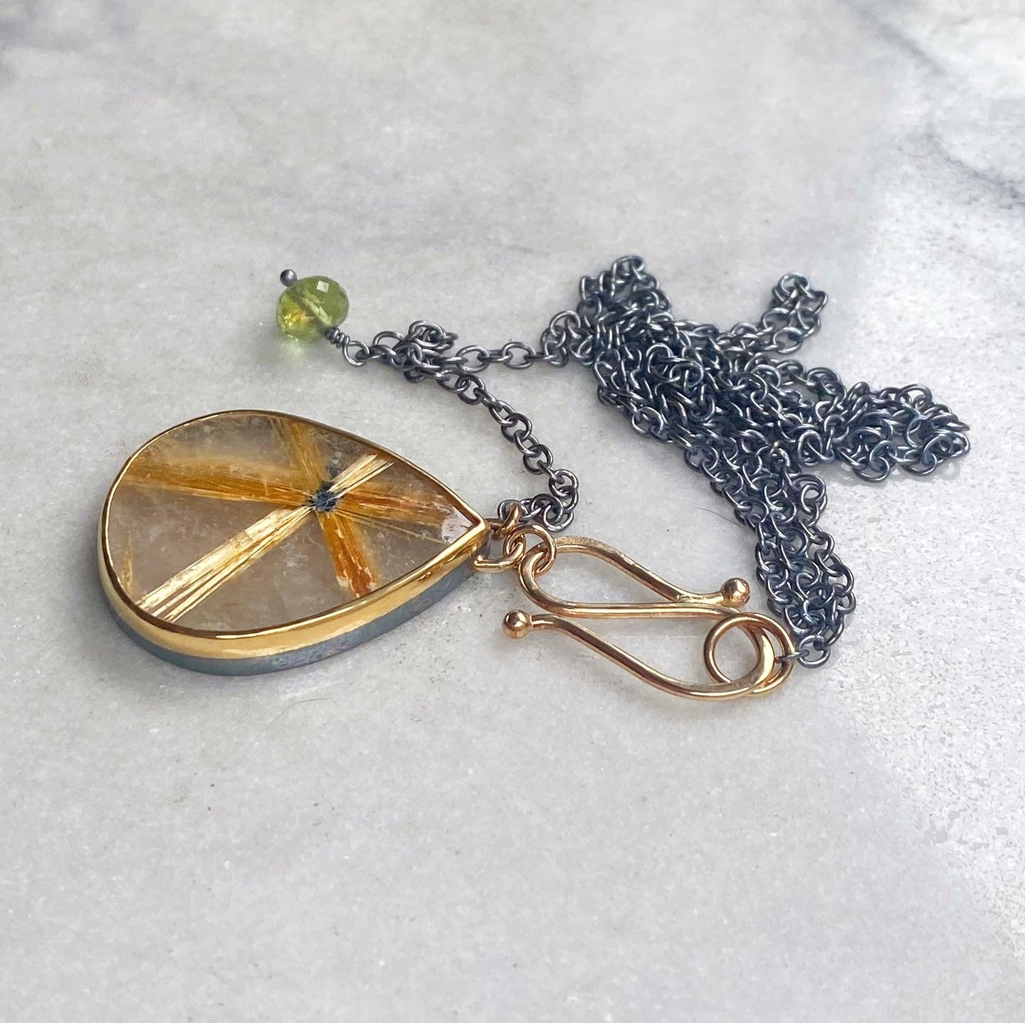 Golden Star Rutilated Quartz Necklace with S-Hook