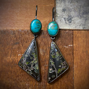 Antique Turquoise and Volcanic Porphyry Earrings