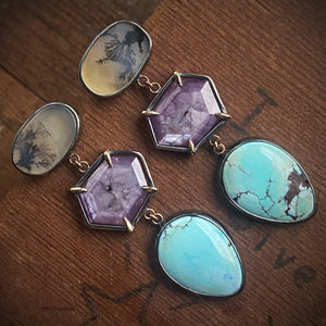 Dendritic Agate, Sapphire and Lavender Turquoise Earrings