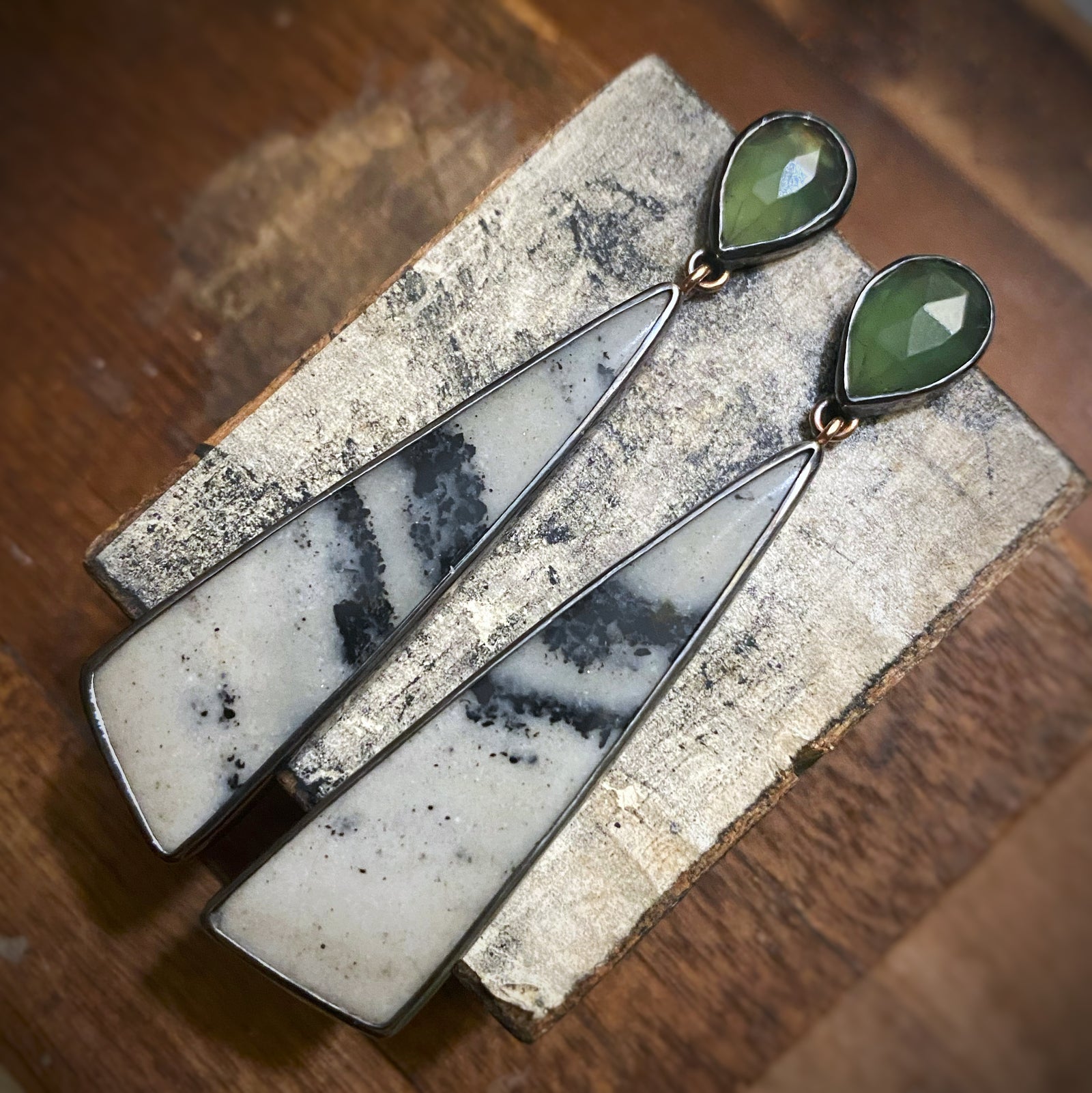 Prehnite and Zebra Jasper Earrings