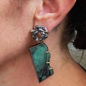 Seedpod Wreath Charmholder Earrings with Emerald Slices