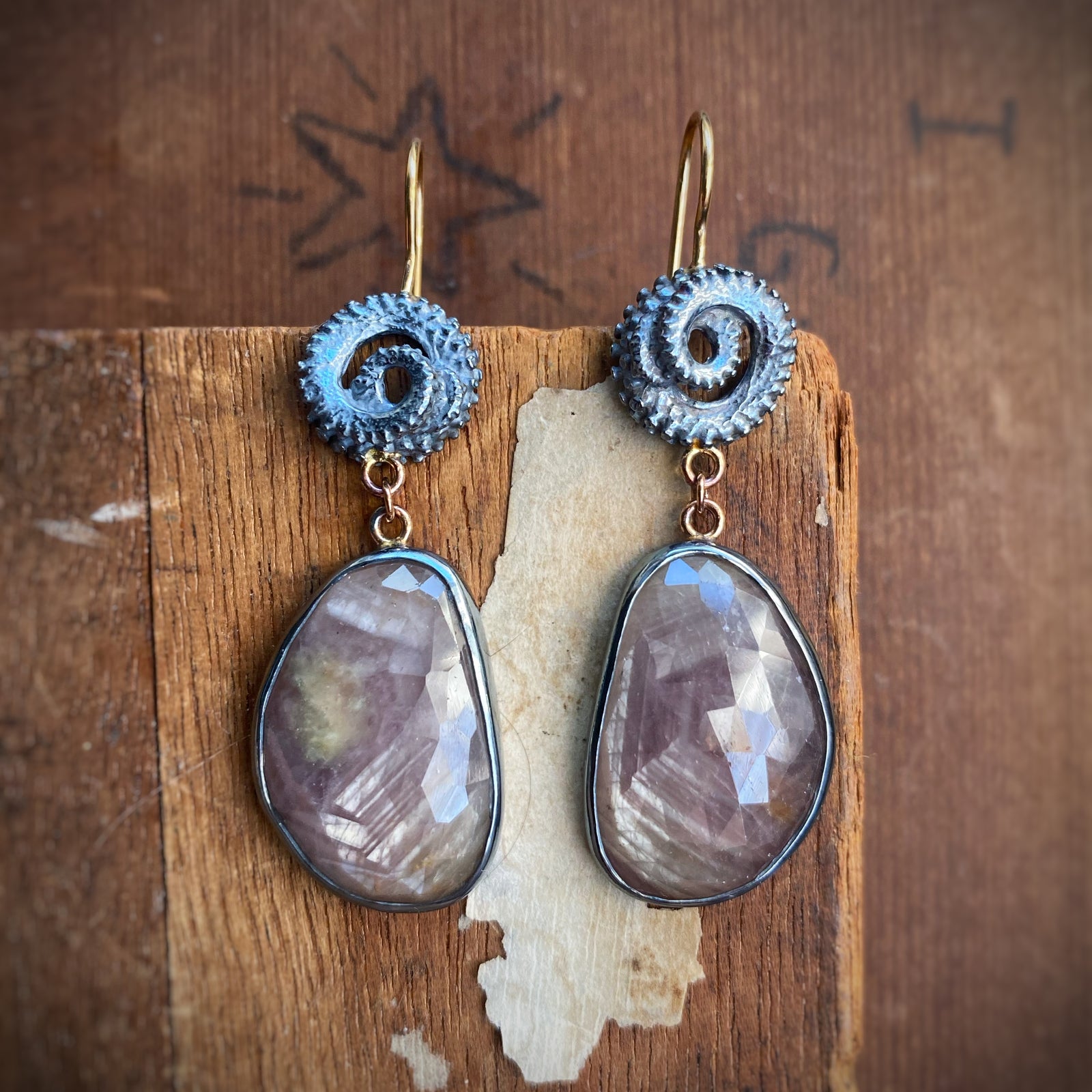 Champagne Sapphire Earrings with Octopus Tentacles