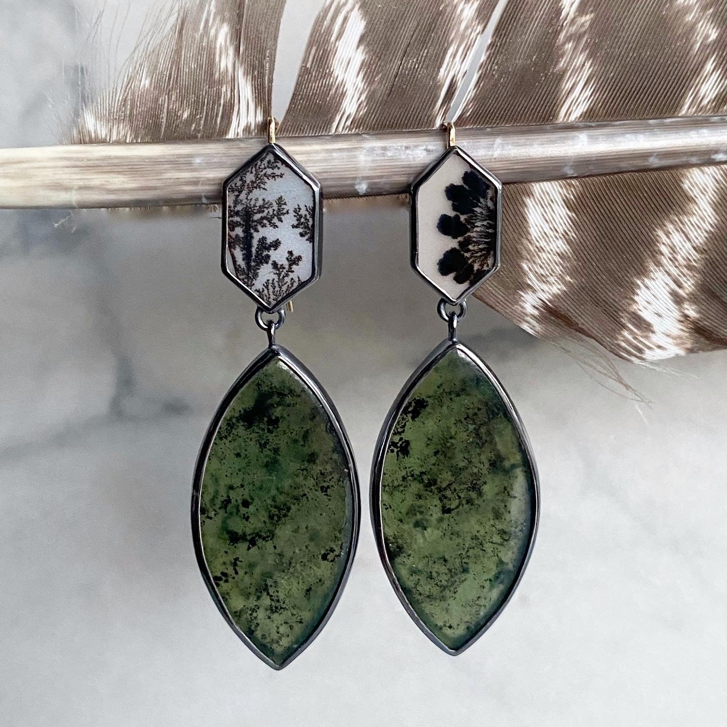 Dendritic Agate and Moss Agate Earrings