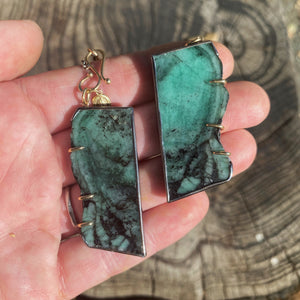 Seedpod Wreath Charmholder Earrings with Emerald Slices