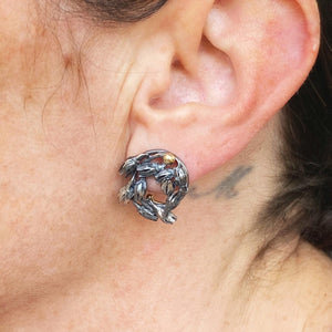 Seedpod Wreath Charmholder Earrings with Emerald Slices