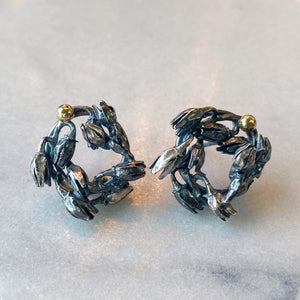 Seedpod Wreath Charmholder Earrings with Emerald Slices