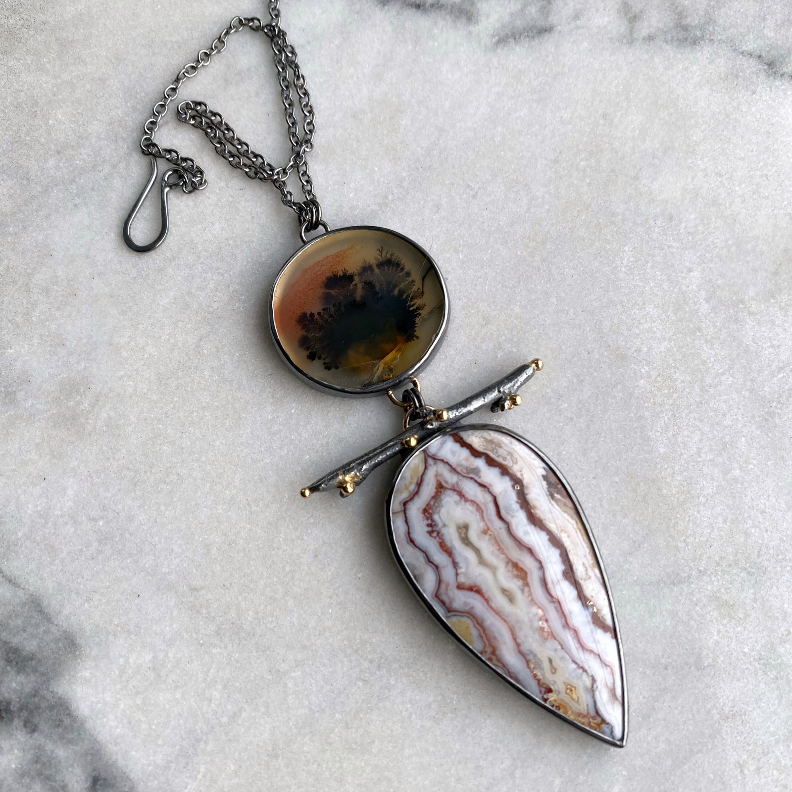 Dendritic Agate and Lace Agate Necklace with