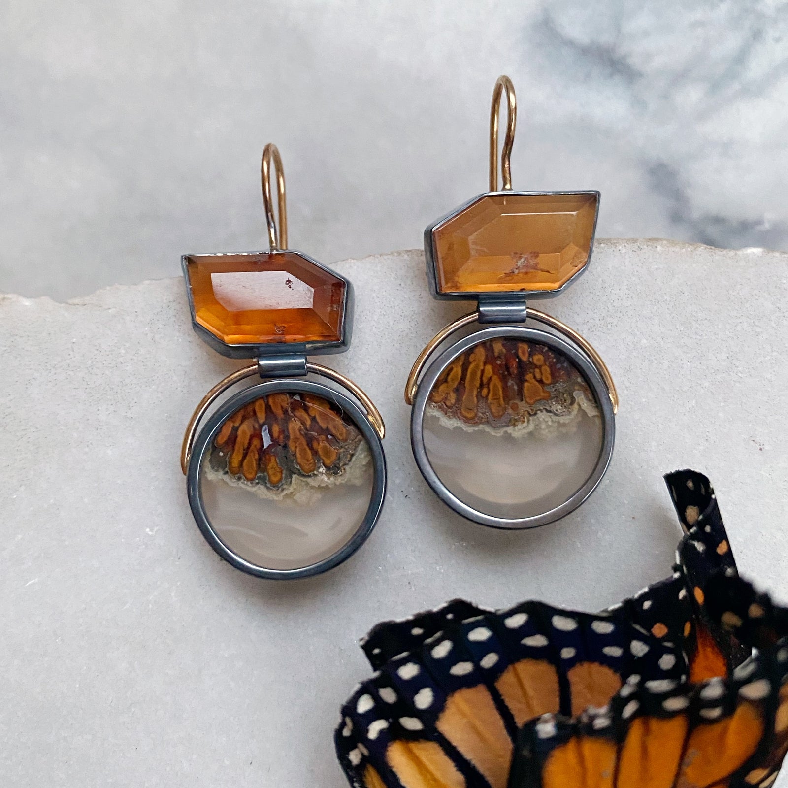 Fancy Quartz and Hessonite Garnet Earrings