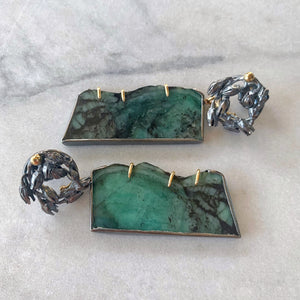 Seedpod Wreath Charmholder Earrings with Emerald Slices