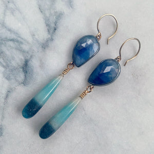 Sapphire Earrings with Lazulite Drops