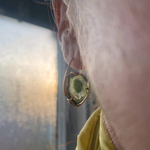 Striated Green Tourmaline Slice Earrings