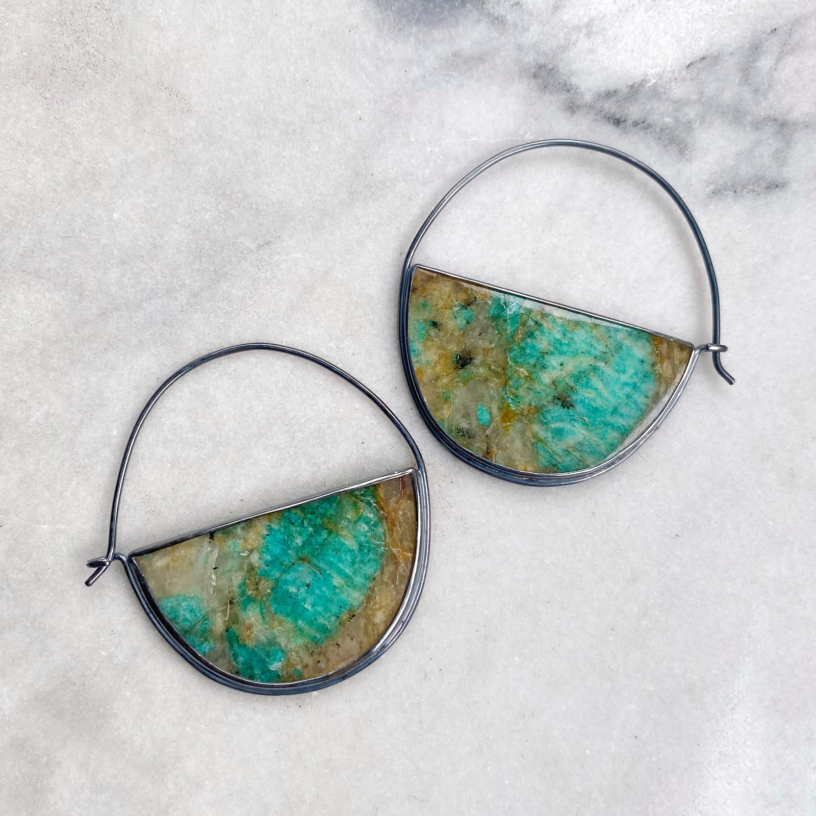 Amazonite in Quartz Hoop Earrings