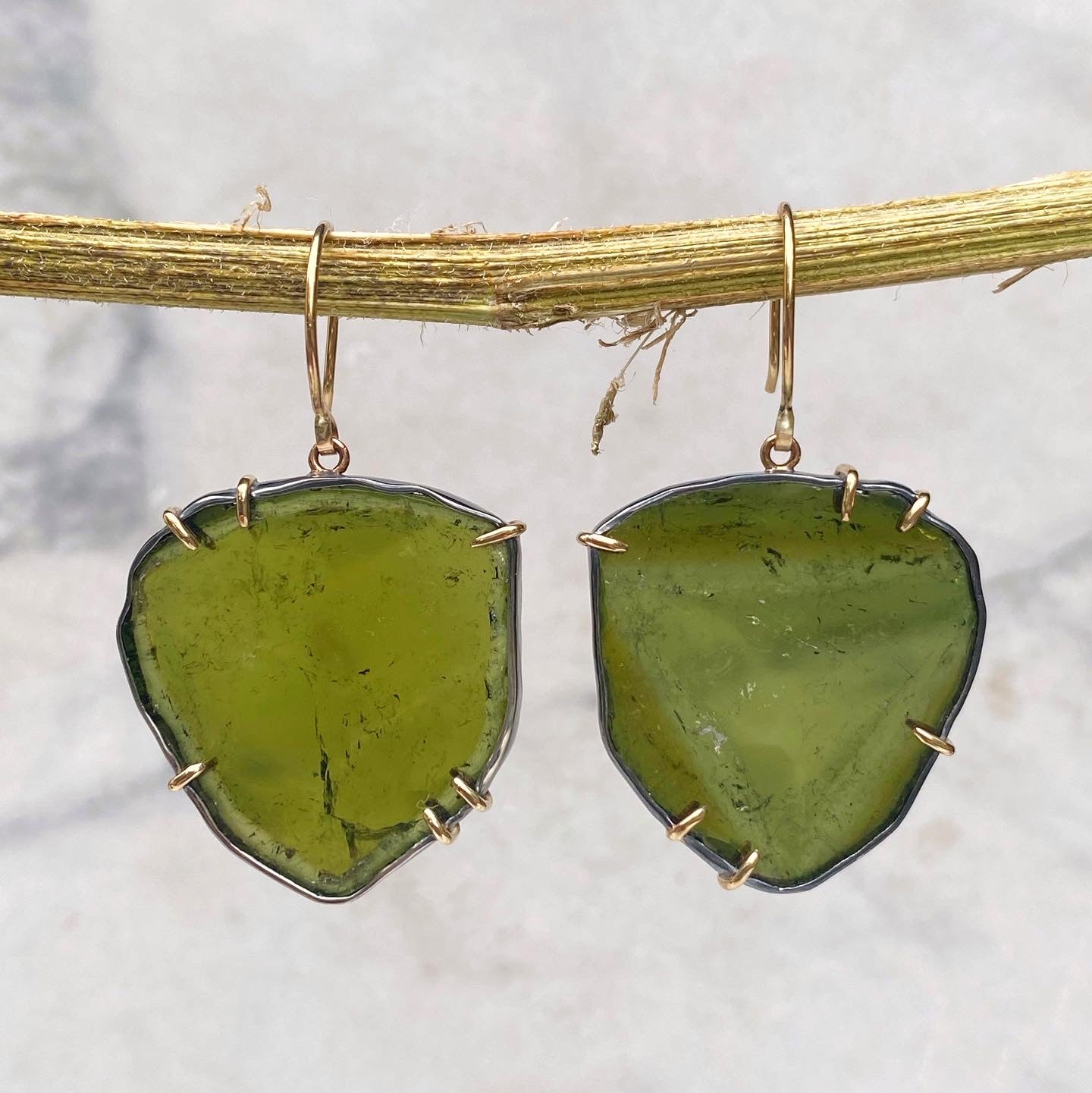 Green Tourmaline Slice Earrings