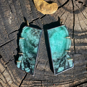 Seedpod Wreath Charmholder Earrings with Emerald Slices