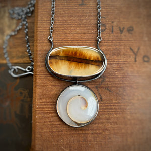 Dendritic Agate and Fossilized Shell Necklace