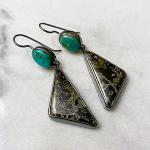 Antique Turquoise and Volcanic Porphyry Earrings