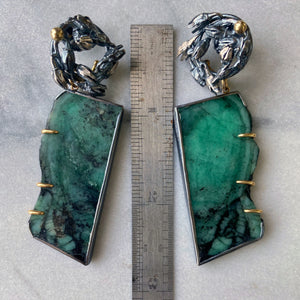 Seedpod Wreath Charmholder Earrings with Emerald Slices